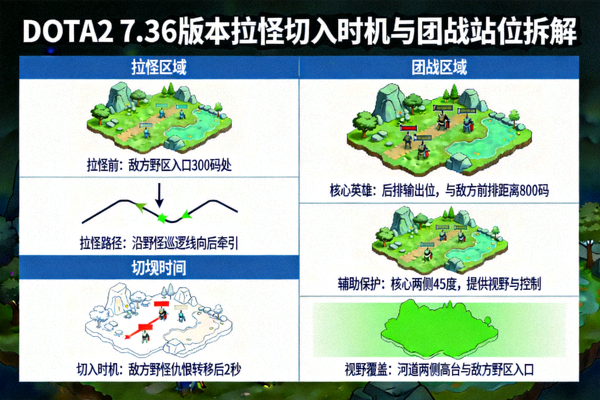 DOTA2 7.36版本拉怪切入时机与团战站位拆解图
