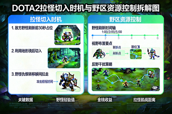 DOTA2拉怪切入时机与野区资源控制拆解图